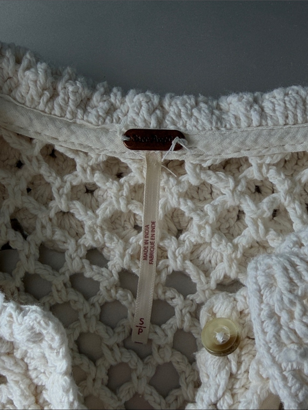 Free People Cream Crochet Button-Front Short Sleeve Top - Picture 4 of 4